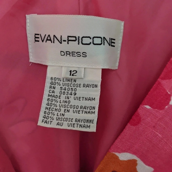 Evan Picone Sz 12 Pullover Linen Blend Dress Special Occasion Classic Fit Floral - Picture 3 of 3